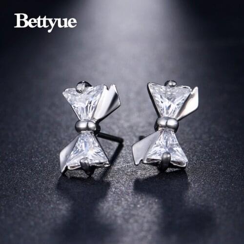 Bettyue Brand Fashion Charm Crystal AAA Zircon Earrings White Gold Color BowKnot Shape Jewelry Earrings For Woman Wedding Gift