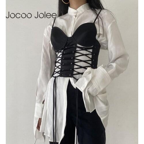Jocoo Jolee Women Summer Sexy Y2K Hollow Out Skinny Bandage Lace Up V-Neck Tank Top Solid High Streetwear Party Club Vest