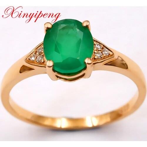 Xin yi peng 18 k rose gold inlaid natural emerald ring with diamond, the woman ring, fashion