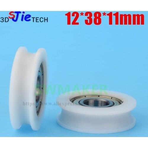 1pcs 12*38*11mm U groove bearing pulley, U type rubber wheel, nylon bearing steel wheel