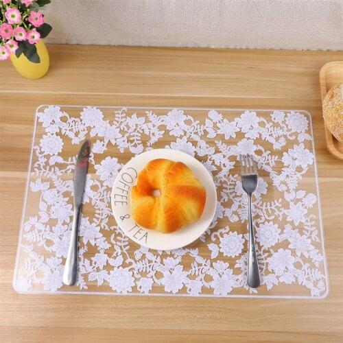 2 Pcs Color Transparent PP Placemat Beautiful Lace Flower Drink Coaster Waterproof Anti-Slip Table Square Coffee Mug Mat