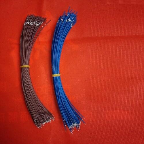 20pieces/lot 20cm 24awg 0.21mm2 blue, brown 19/0.12ts OD 1.3mm fep wire one end 3mm tinned another end 10mm Half-Stripping
