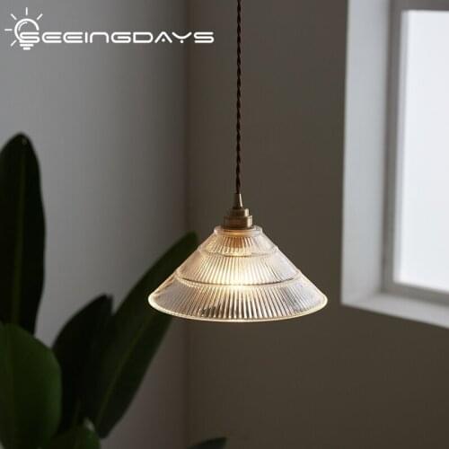 2021 Nordic Simple Glass Pendant Lights Dining-Room Lamp Japanese Retro Brass Bar Corridor Balcony Bed Breakfast Pendant Lamps