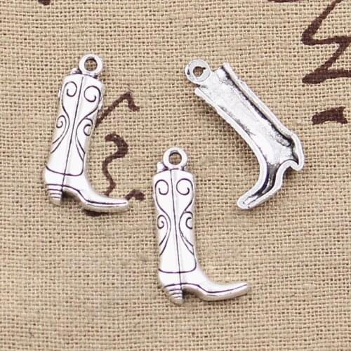 30pcs Charms Western Cowboy Boots 23x13mm Antique Silver Color Plated Pendants Making DIY Handmade Tibetan Silver Color Jewelry