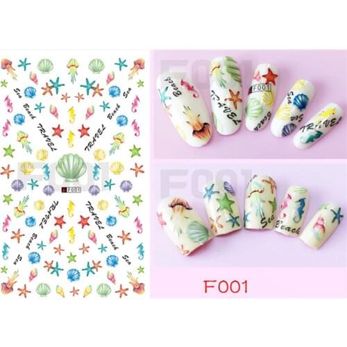3D Creative Transparent Shell Nail Stickers Nail Decal Black White Stickers Starfish Fish Tie Knot Colored Architectural Lines