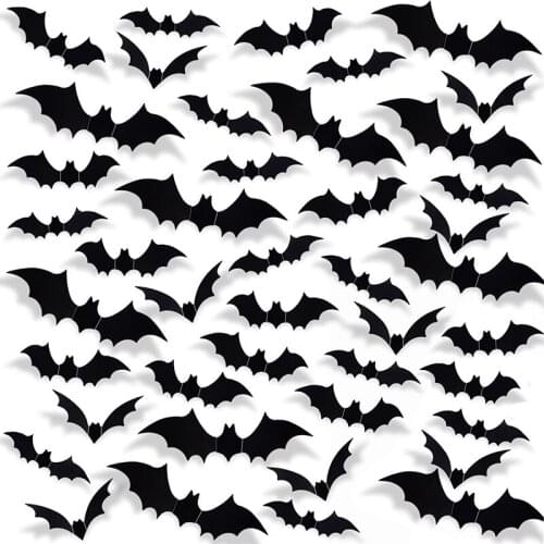 3D Bats Wall Sticker Removeble Self-Adhesive Sticker Creative Halloween Art Wall Decoration for Home Bedroom Bathroom M56