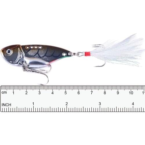 5.5CM-11G Metal Vib Leech Spinners Spoon Lures Artificial Bait With Feather Hook Night Fishing Tackle for Bass Pike Perch