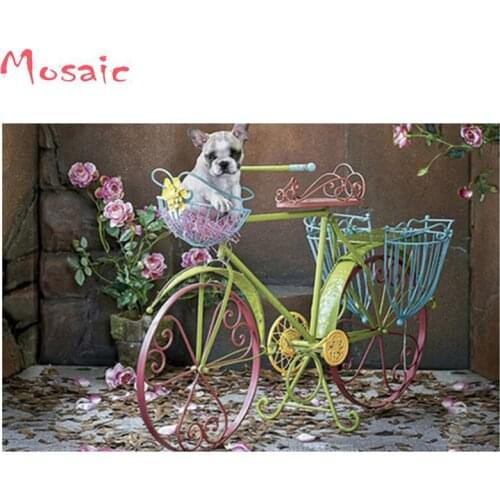 5D Corner bicycle and dog diamond painting diamond embellished embroidery full Square cross stitch home decorative painting