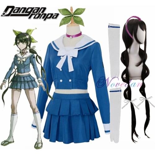 Anime Danganronpa V3 Killing Harmony Chabashira Tenko Cosplay Women Costume Blue School Uniform Outfit Dress Suit Full Set Wig