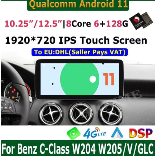 10.25" Snapdragon Android 10 Car Multimedia Player GPS Radio Stereo for Mercedes Benz C-Class W205 GLC X253 V Class W446 Screen