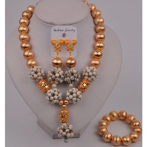 White African Bead Jewelry Set Dubai Gold Bead Necklace India Fashion Nigeria Wedding Jewelry Sets