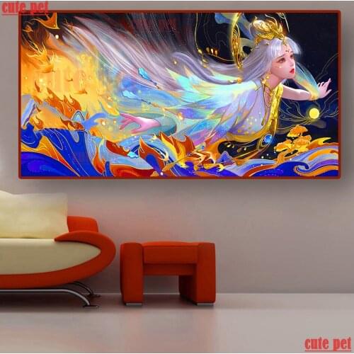 Large Diamond Embroidery Fantasy fairy woman DIY Needlework Diamond Painting Cross Stitch Full Mosaic puzzle Home Decor cute pet