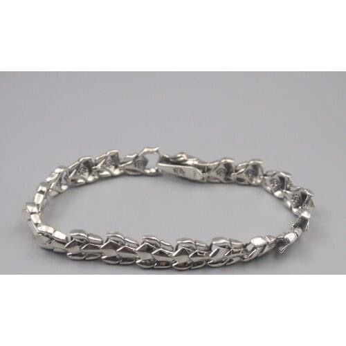 Pure 925 Sterling Silver Bangle Dragon Head 10mm Wide Link Chain Bracelet Men Best Gift 42-43g / 22cm