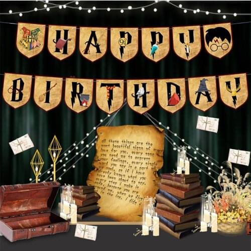 Happy Birthday Party Paper Bunting Garland Banners Flags Magic Academy Theme Flag Holiday Anniversary DIY Supplies Decor