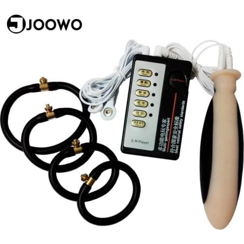 Hot Sales Electro Shock Sex Toys for Men Penis Cock Grow Ring Pussy Anal Dildo Plug Massager Sex Life Male Chastity Device