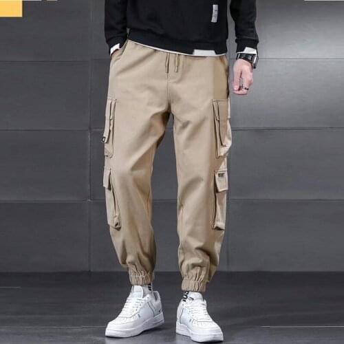 Cargo Pants Mens Autumn Trend Korean Version of Slim Feet Pants Hip-hop Street Fashion Brand Ins Nine Points Casual Pants