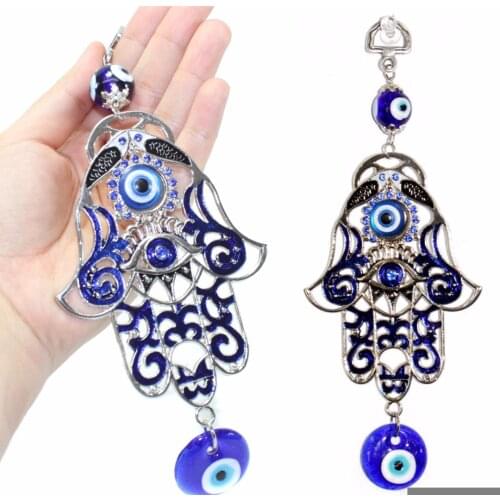 JX-LCLYL Luck Turkish Blue Hamsa Hand Glass Evil Eye Amulet Wall Hanging Home Decoration