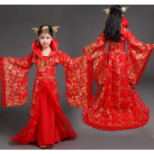 Red queen dress for girls chinese ancient dynasty clothing festival cosplay princess long dress tang dynasty clothing