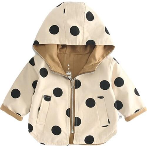 Baby Girls Jacket and Coat Spring Hooded Boys Windbreaker Jacket Polka Dot 2 Sides Wear Toddler Kids Jacket Outerwear Clothes
