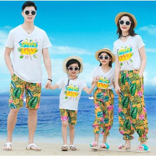 Summer Family Matching Outfits T-shirt Outfits Mother Daughter Print Trouser Father Son Shorts Family Beach Holiday Clothes