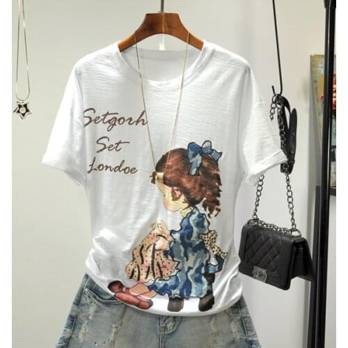 Zuolunouba Summer New Print Loose Korean Women Clothes Fashion Popular Cartoon Round Neck Hedging Short Sleeve Girls T-shirt