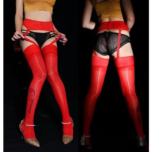 Oil Glossy Shiny Lace Patchwork Hollow Out Pantyhose Thigh High Stockings With Garter Belt Medias Negras Sexy Lingerie Clubwear