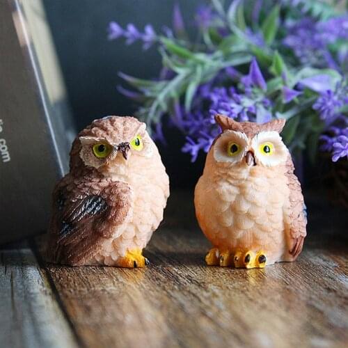 1 PC Resin Cute Owls Animal Miniatures Figurine Craft Bonsai Pots Home Fairy Garden Ornament Decoration Accessories Supplies