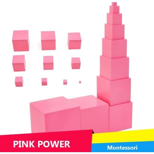 Montessori Wooden Pink Tower Puzzle Mathematics Toys Wood Cube Kindergarten Early Education Teaching Aid Children Baby Gifts