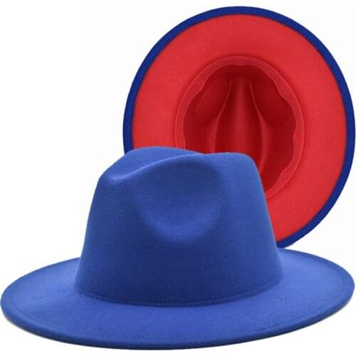 Mens Ladies Black Red Patchwork Wool Felt Floppy Jazz Fedora Wide Brim Panama Trilby Formal Hat F65