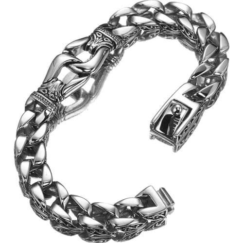 Cool Stainless Steel Silver Color Handcuff Bracelets Bangle Heavy Chunky Cuban Link Chain Bracelet Punk Mens Jewelry 8.66"*12mm