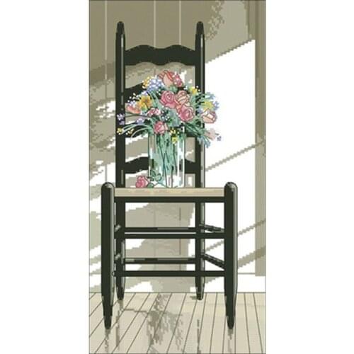 Flower on chair patterns counted 11CT 14CT 18CT DIY Cross Stitch Sets Chinese Cross-stitch Kits Embroidery Needlework