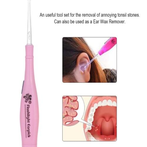 Tonsil Stone Remover Tools Kit LED Light Ear Wax Remover With 3 Tips + Earpick + 12cc Irrigator Syringe Oral Clean Care Tool