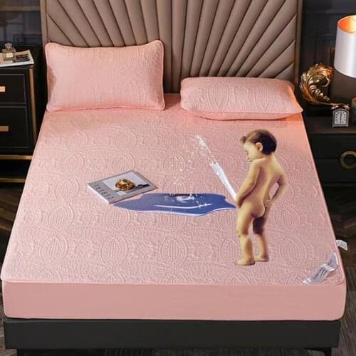 Pink Color Super Waterproof Mattress Cover Single Double King Size Customized Bed Pad Protector Cover Not Including Pillowcase