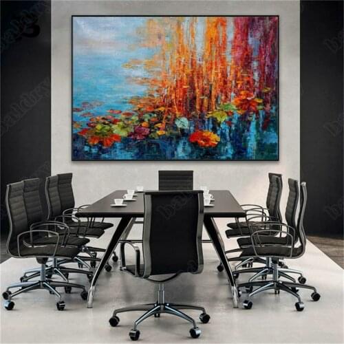 Canvas Painting Wall Art Flowers Oil Painting Abstract Lotus Lotus Leaf Landscape Posters Prints for Living Room Home Wall Decor