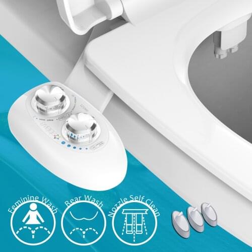 Non Electric Bidet Toilet Seat Attachment w/ Dual Self Cleaning Nozzles for Posterior & Feminine Fresh Water Spray AW121 Atalawa