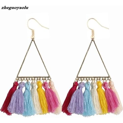 2019 New Fashion Ladies Bohemian National Fan-shaped Earrings Yarn Retro Tassel Pendant Earrings Jewelry Statement Earrings