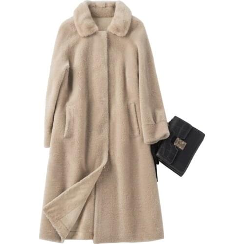 2019 winter new grain sheep shearing coat womens long section of the water jacket collar fur lamb fur coat fur