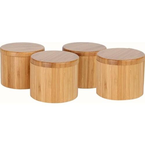 New 4 Pcs Salt Storage Boxes Bamboo Storage Box with Magnetic Swivel Lid Container for Kitchen Storage Containers