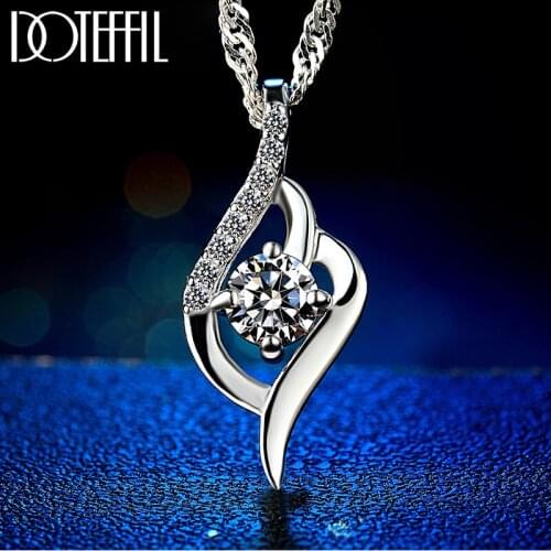 Heart Necklace 925 Silver Women Fashion Charm Heart Pendant 100% Silver Necklace AAAA Zircon Brand Jewelry