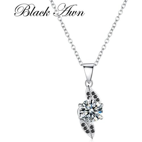 2021 New Vintage Leaf Row Black&White Stone Necklaces Pendants for Women Genuine 100% 925 Sterling Silver Jewelry Bijoux P141