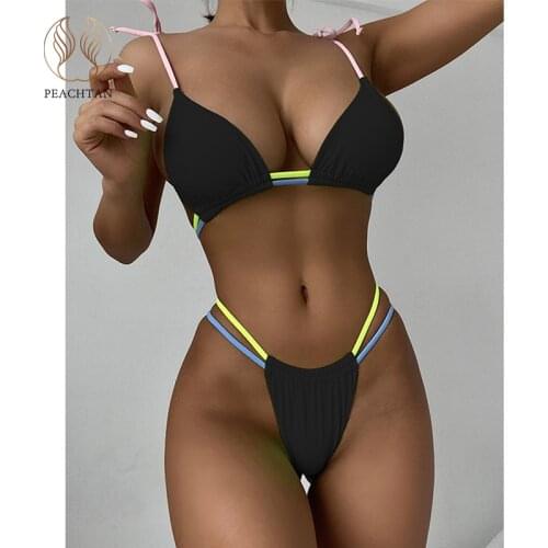 Peachtan Sexy micro bikinis 2021 mujer Patchwork swimwear women Triangle swimsuit womens swimming suit Triangle bathing suit