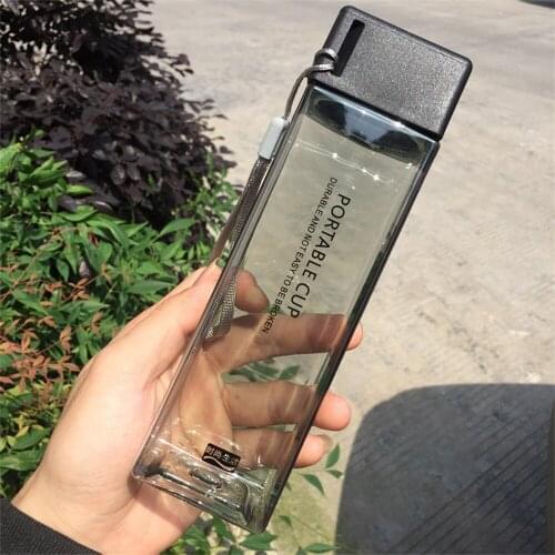 450ml Transparent Square Water Sports Bottle Plastic Matte Cup Outdoor Cold Juice Water Bottle Portable Milk Rope Water Cup