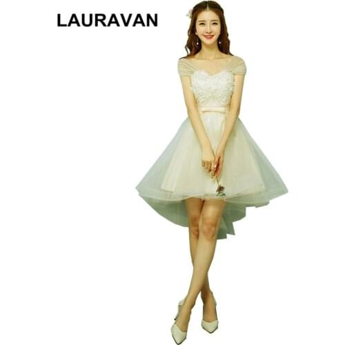 Sexy champagne tulle short front high low formal short front long back prom dresses convertible dresses sweetheart gown dress