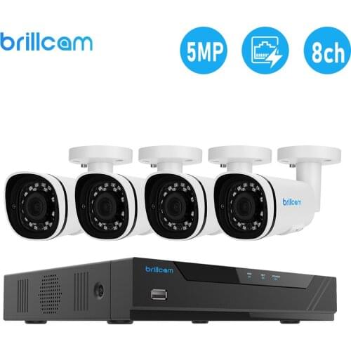Brillcam 5MP Security Camera System (1PCS 5MP 8CH PoE NVR, 4PCS 5MP IP Cameras) Smart Detection AI