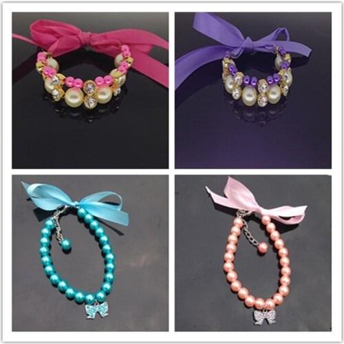 Dog Grooming Dog Pearl Necklace Pet Collar Pet Decoration Dog Collars Bow Tie Grid Pet Accessories