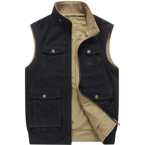 2019 Plus Size M-8XL Loose Men Vest with many pockets Denim Design colete masculino tactical 100% Cotton Military