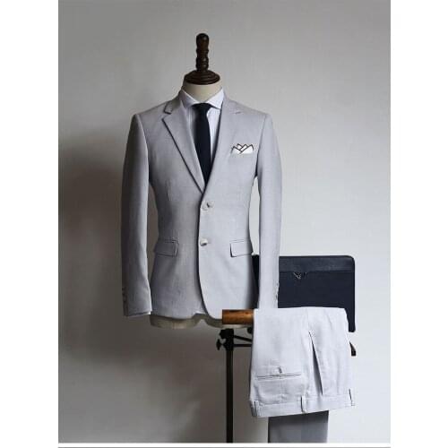 High Quality Silver Single Breasted Costumes 2 Pieces Mens Suits Custom Made Best Men Suits Wedding Groom Tuxedos Men Clothes