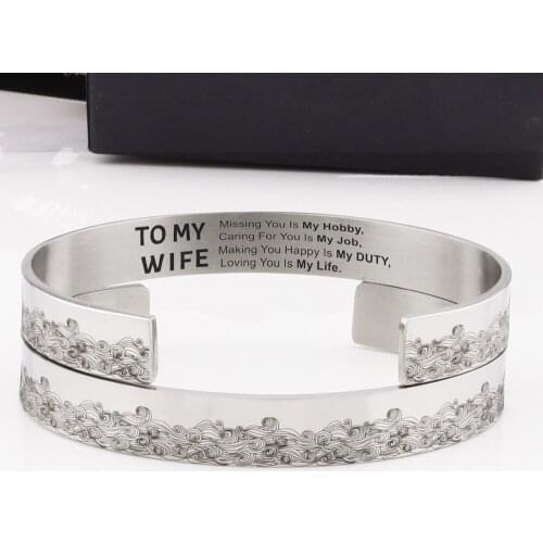 TO MY WIFE Graduation Season Stainless Steel Open Bracelet 10mm Wave Bracelet Good Friend Gift Fashion Bracelet