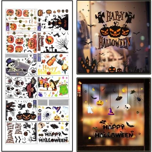 1Set PVC Halloween Horror Window Stickers Skeleton Ghost Pumpkin Stickers Home Halloween Decoration Supplies