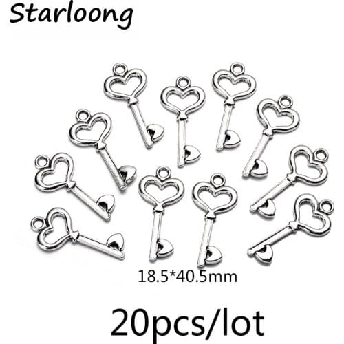 20pcs/lot zinc alloy antique vintage silver plated heart key charm pendants for Bracelet Necklace DIY Jewelry Making